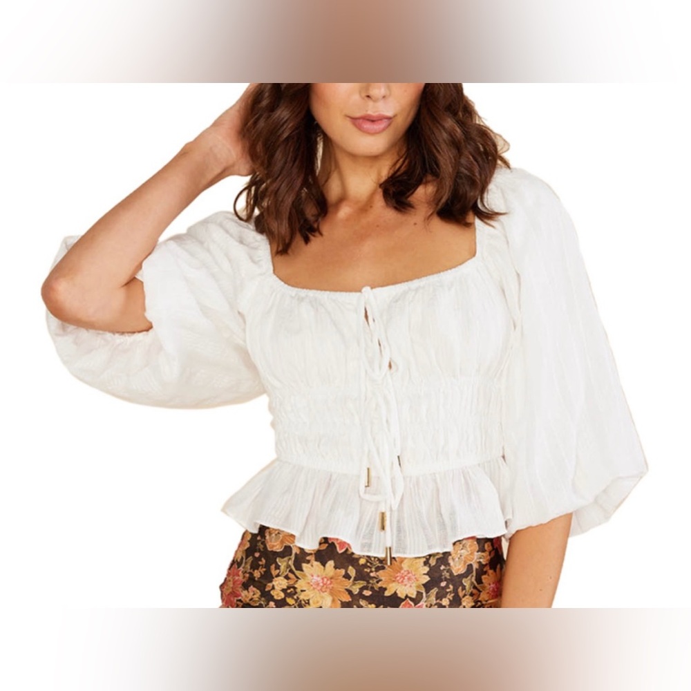MinkPink - NWT | Revolve White Norah Top Tie Front | Sz Lg | Made in Australia - Picture 3 of 17